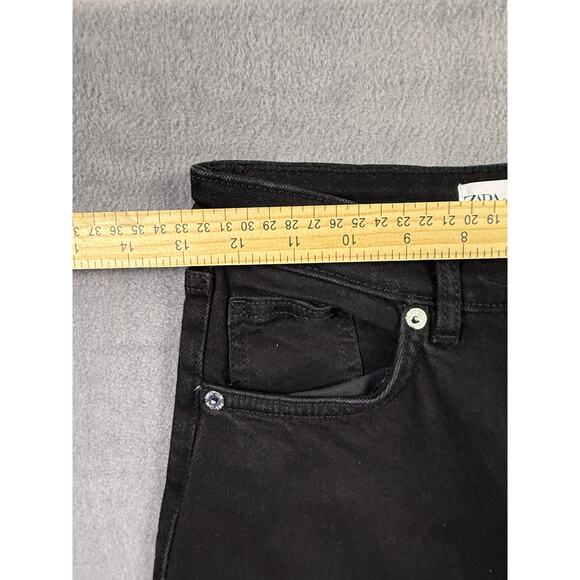 Zara‎ Women's Straight Leg Mini Flare Fray Hem Black Denim Jeans Size 6 - Picture 5 of 9